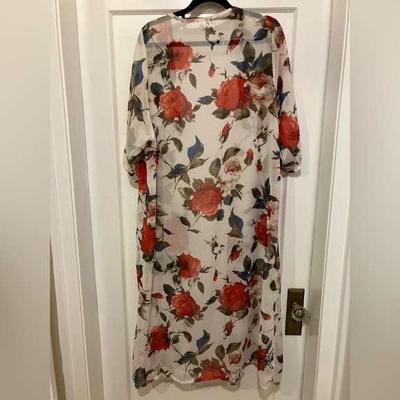Floral Sheer Duster Red and Blue - Picture 4 of 4